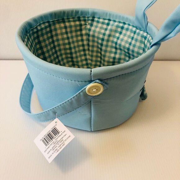 Baby Blue Easter Bunny Fabric Basket w/ Gingham Lining - Picture 5 of 7